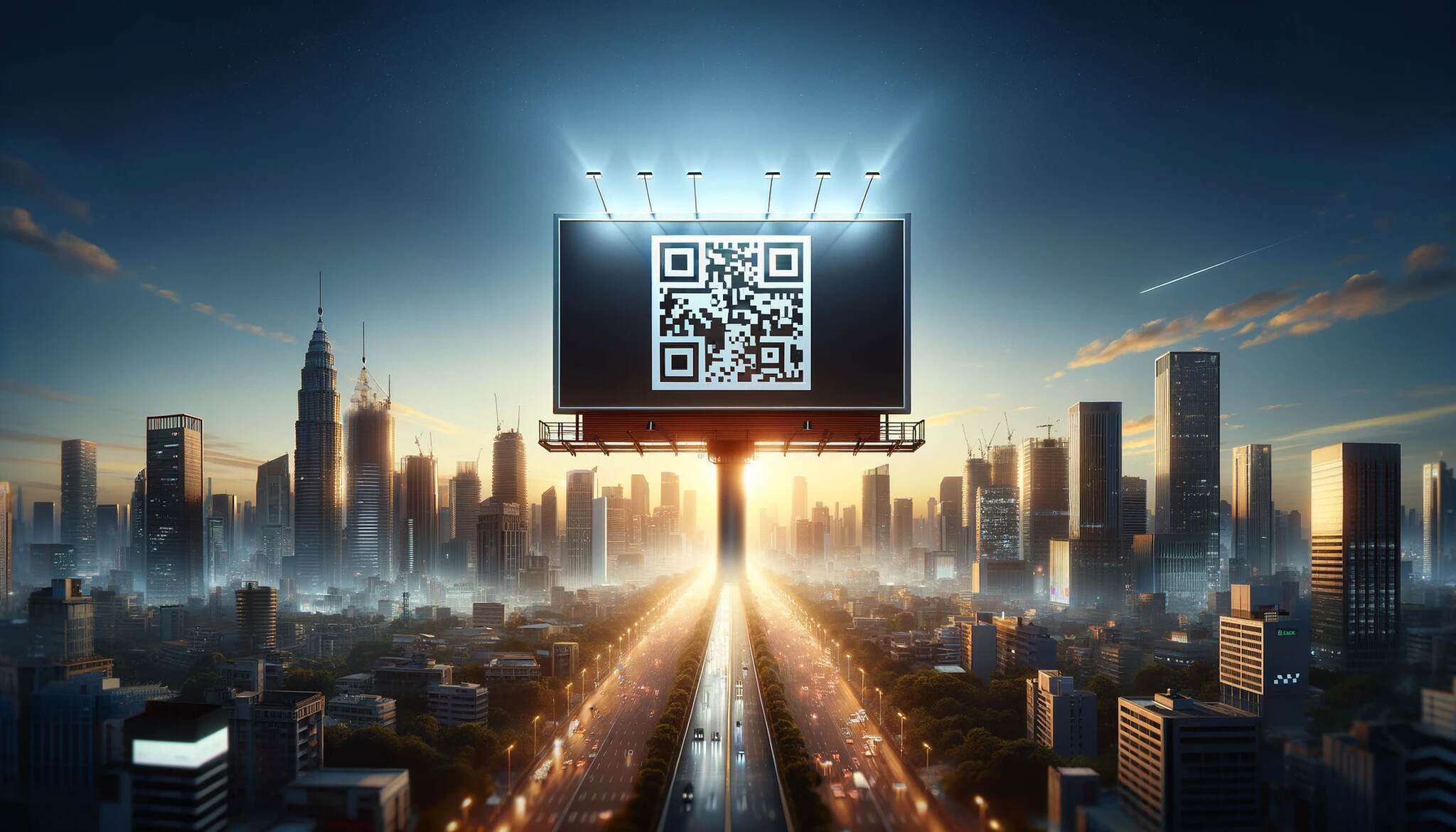 QR code on a big billboard in a metropolitan setting