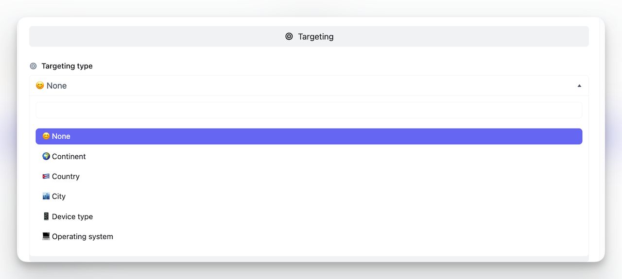 Targeting options for reddit qr including continent, country, city, device type, and OS.