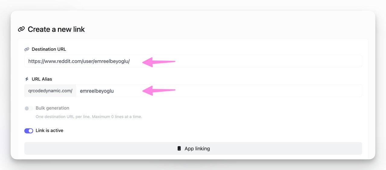 Creating a custom short link alias for a reddit qr pointing to a Reddit profile.