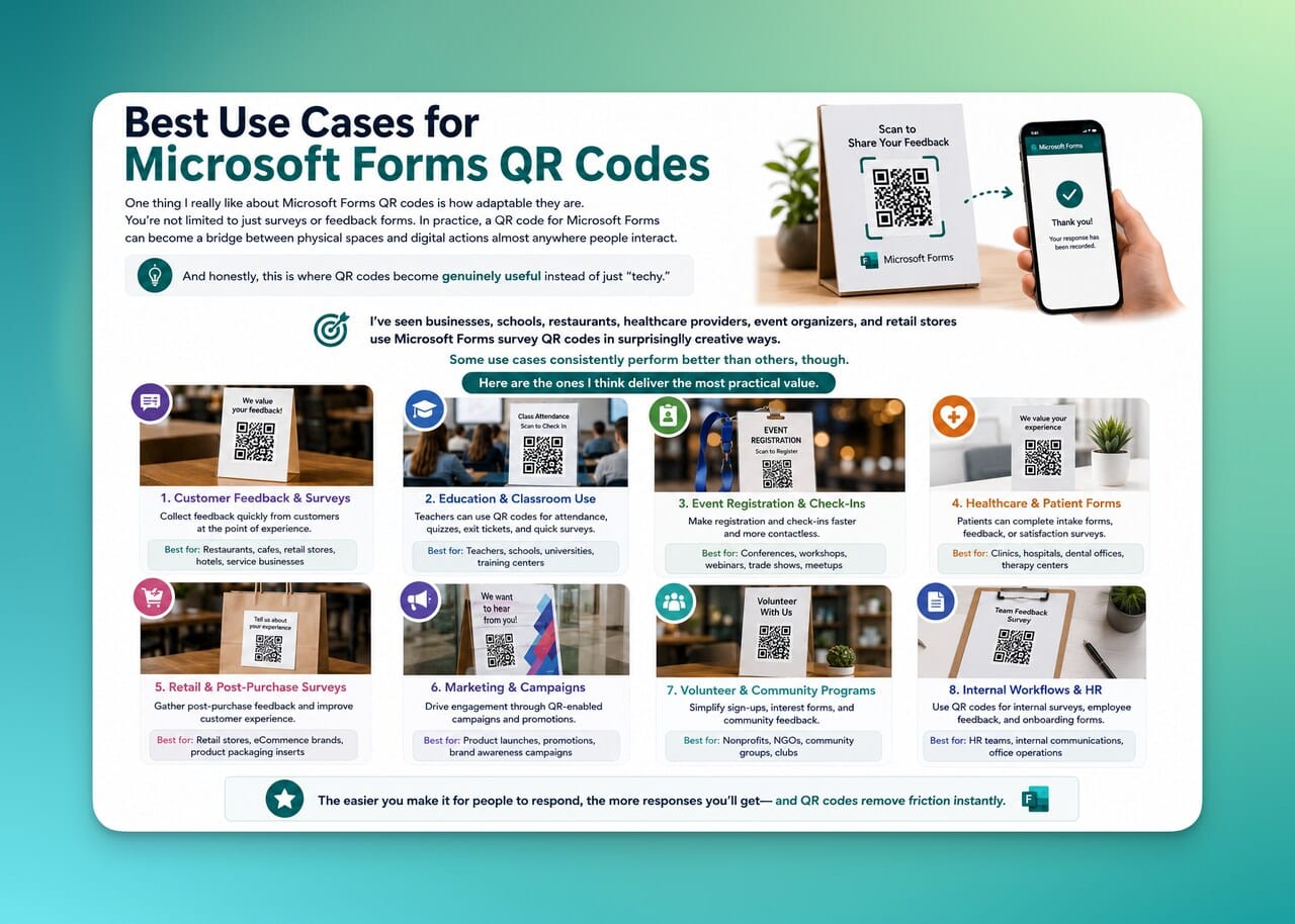 Illustrative image showing the best practices and use cases for microsoft forms qr codes.