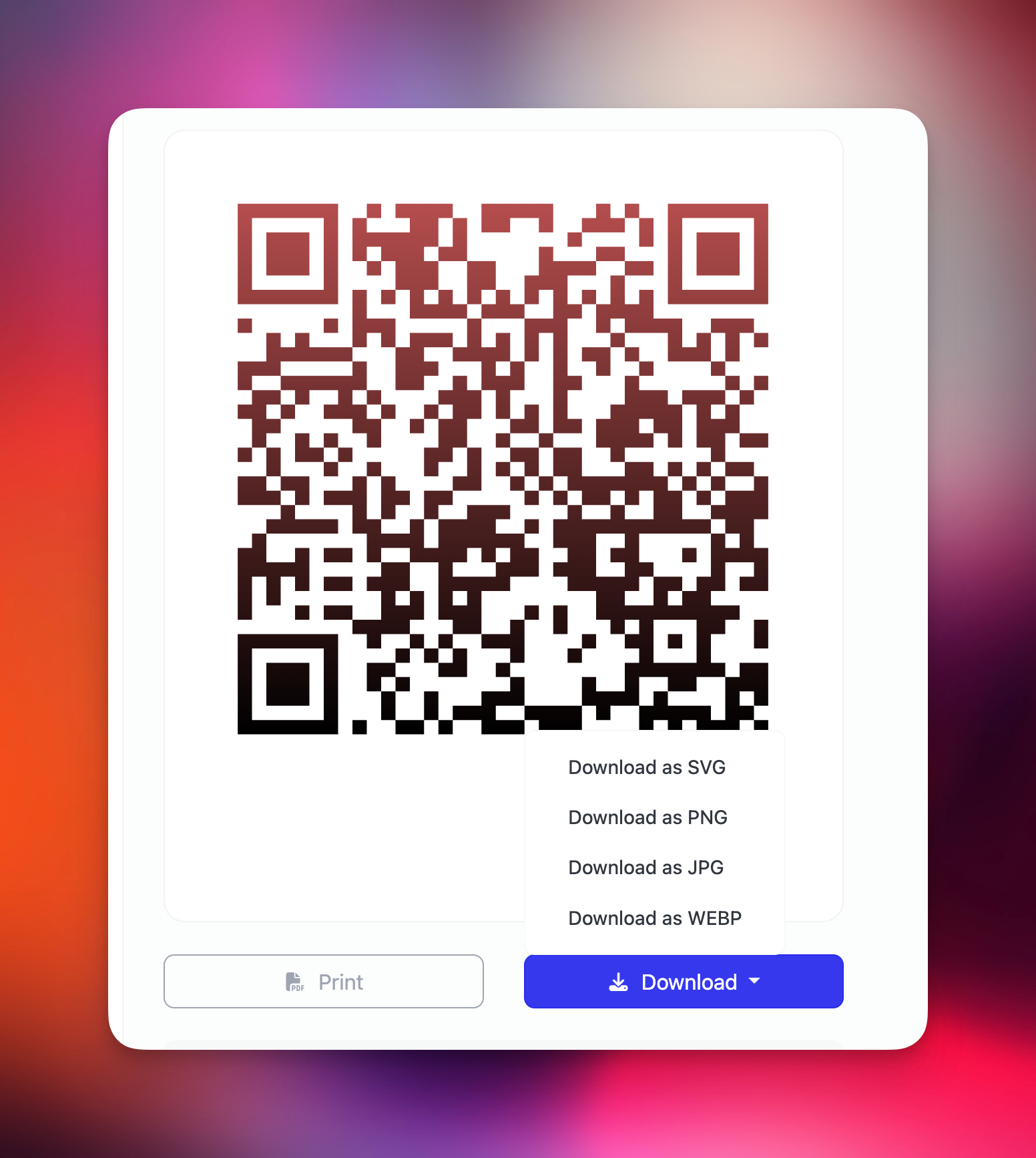 QR Code Dynamic URL field showing a pasted Zoom meeting link ready to generate a scannable QR code