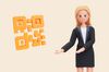 an illustration of a woman wearing jacket and a skirt next to an orange QR code