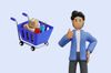 an illustration of a man and a shopping basket next to him