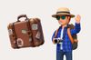 An illustration of a traveler man with luggage and a QR code next to him