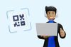 illustration of a man using computer and headphones and a QR code next to him
