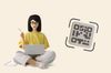 an illustration of a woman checking at a laptop screen and a QR code next to her