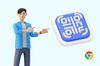 an illustration of a man a QR code and Google Chrome logo