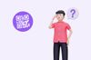 an illustration of a QR code and a man thinking with a question mark