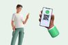 an illustration of a man checking his phone and a smartphone displaying a QR code and Whatsapp logo