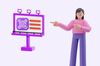 an illustration of a woman displaying a billboard with a QR code