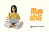 an illustration of a woman using a laptop and QR code and Squarespace logo next to her