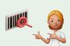 the illustration of barcode with a search magnifying glass and a woman figure pointing it out