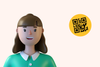 3D illustration of a business consultant with a QR code icon, showing how consultants can share contact details or resources with one scan.